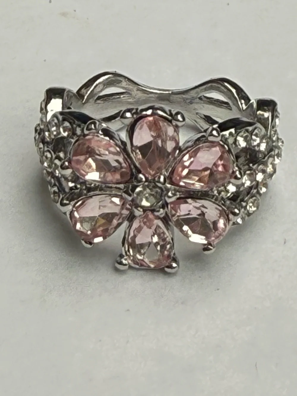 🌸 Pink Crystal Flower Statement Ring - Women Jewelry
